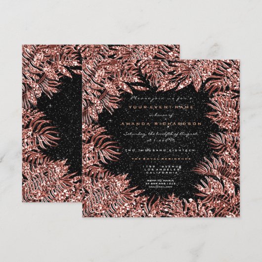 Fern Leafs Lijst Roos Gold Copper Black Glitter Kaart (Voorkant / Achterkant)