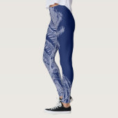 Fern Leaves Texture Sketch White Blue Leggings (Links)