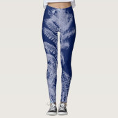Fern Leaves Texture Sketch White Blue Leggings (Voorkant)