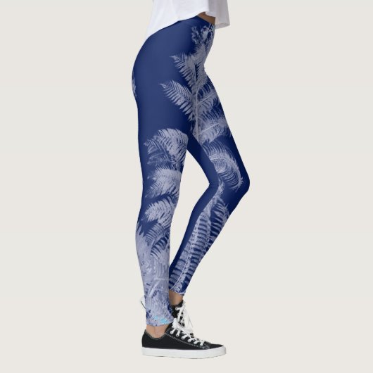 Fern Leaves Texture Sketch White Blue Leggings (Rechts)