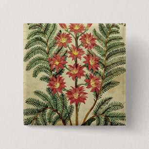 Fern met rode en gele bloemen vierkante button 5,1 cm