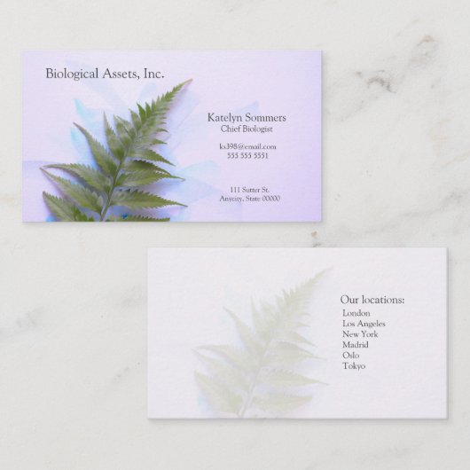 Fern op blauwe penseelstreken visitekaartje (Voorkant / Achterkant)