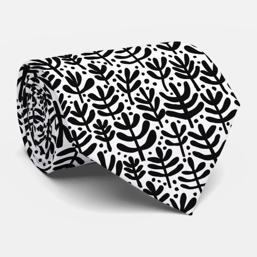 Fern Pattern - Black and White Stropdas (Opgerold)