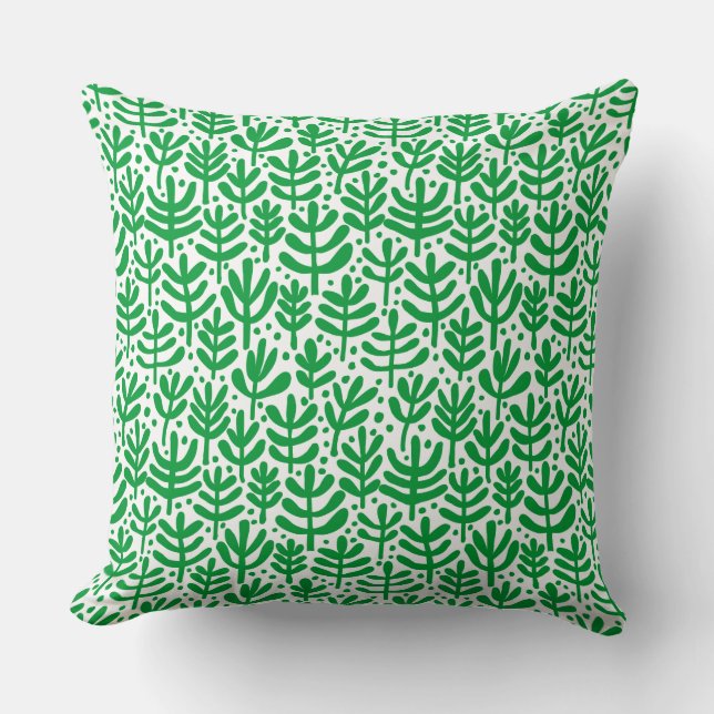 Fern Pattern - Grass Green op White Kussen (Voorkant)
