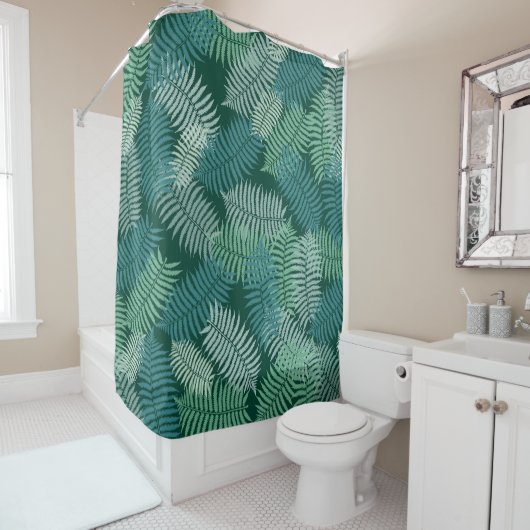 Fern Pattern on Dark Green Background Douchegordijn (In situ)