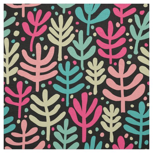 Fern Pattern - Vijf kleuren op zwart Stof (Swatch)