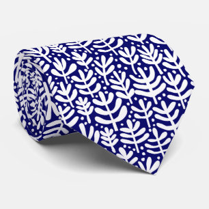 Fern Pattern - White on Deep Navy Stropdas