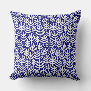 Fern Pattern - White op Dark Blue Kussen