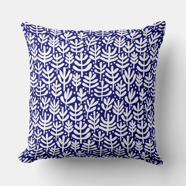 Fern Pattern - White op Dark Blue Kussen (Voorkant)