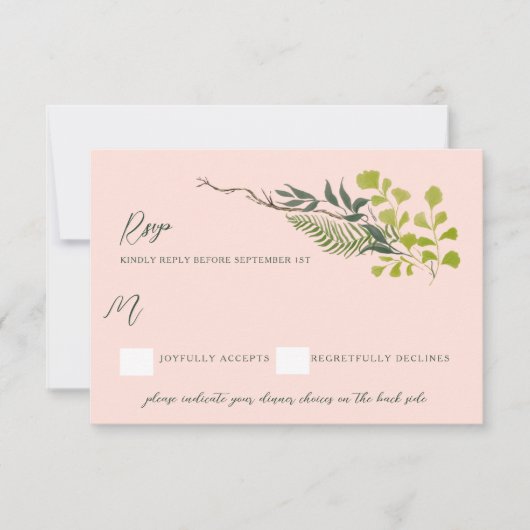 Fern Pepper Tree laat tuinroze Rsvp Kaartje (Voorkant)
