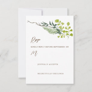 Fern Pepper Tree Leaves Garden Wedding Verticaal RSVP Kaartje