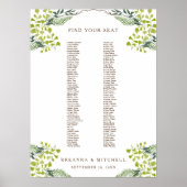 Fern Pepper Tree Leaves Wedding Seating Chart Poster (Voorkant)