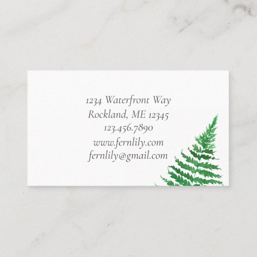 Fern Plant Waterverf Botanische Illustratie Visitekaartje (Achterkant)