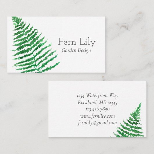 Fern Plant Waterverf Botanische Illustratie Visitekaartje (Voorkant / Achterkant)
