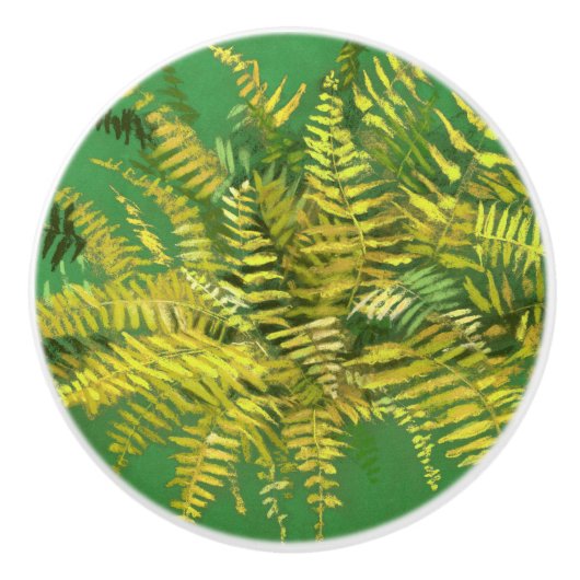 Fern, schijfjes, groene goudgele groen keramische knop (Voorkant)