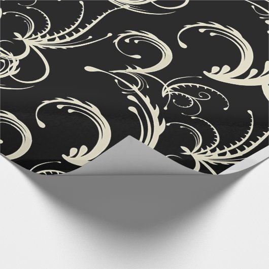 Fern & Tendril Swirls in Black & Cream Cadeaupapier (Hoek)