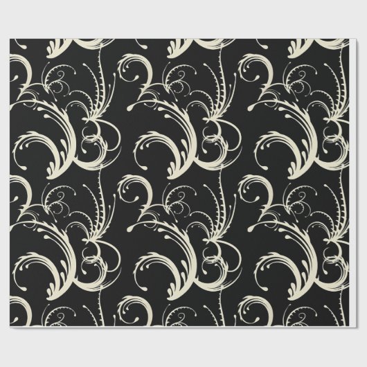 Fern & Tendril Swirls in Black & Cream Cadeaupapier (Vlak)