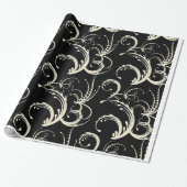 Fern & Tendril Swirls in Black & Cream Cadeaupapier (Uitgerold)