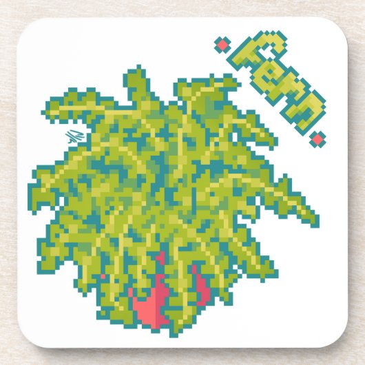 Fern, varen Pixelart, Pixel Art Bier Onderzetter (Voorkant)