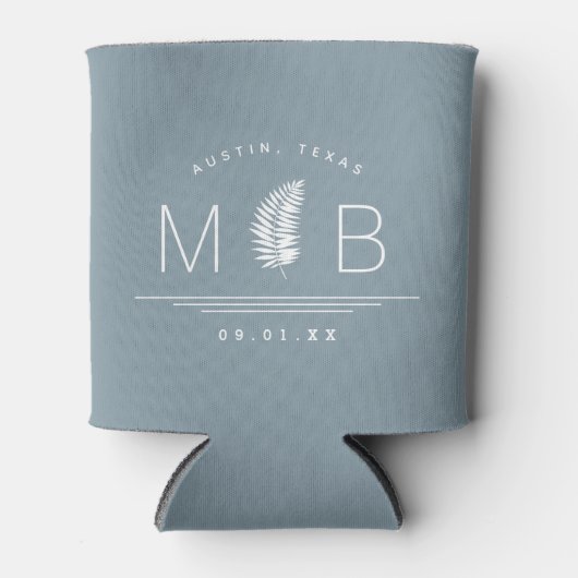 Fern Wedding Monogram | Dusty Blue Koelbox Blikjeskoeler (Voorkant)