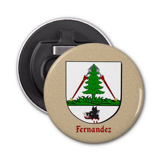 Fernandez Heraldic Arms op Parchment Style Terug Button Flesopener (Voorkant)