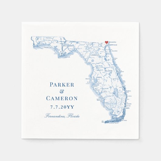 Fernandina Florida Kaart Elegant Bruiloft Servet (Voorkant)