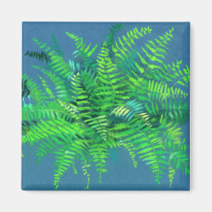 fernebladeren, pteridofyte, bloemenblauw en groen magneet