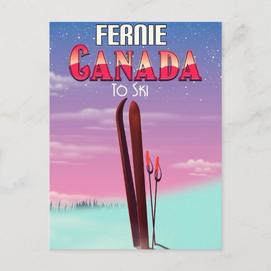 Fernie Canada skiposter. Briefkaart (Voorkant)