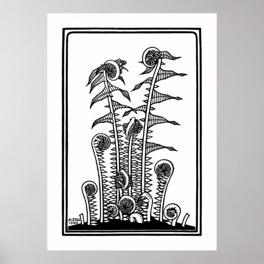 Ferns (1920) van Julie de Graag  Woodcut Pos Poster (Voorkant)