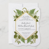 Ferns and Fauna White & Greenery Wedding Kaart (Voorkant)
