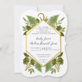 Ferns and Fauna White & Greenery Wedding Kaart (Voorkant)