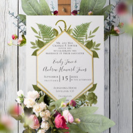 Ferns and Fauna White & Greenery Wedding Kaart