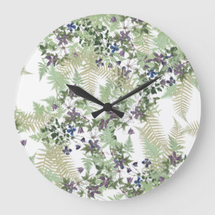 Ferns Clematis Vine Flowers Floral Wall Clock Grote Klok
