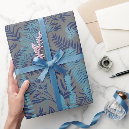 Ferns in Blue and Turquoise Wrapping Paper Cadeaupapier (Geschenken)