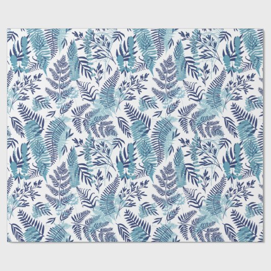 Ferns in Blue and White Wrapping Paper Cadeaupapier (Vlak)