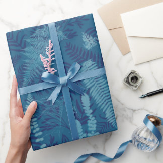 Ferns in Blue Wrapping Paper  Cadeaupapier
