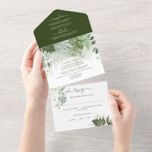 Ferns Succulents Greenery Wedding All In One Uitnodiging