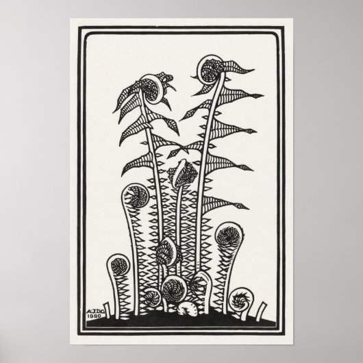 Ferns van Julie de Graag Art Nouveau Poster (Voorkant)