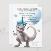 Ferocious T-Rex Dinosaur Birthday Party Invitation Kaart (Voorkant / Achterkant)