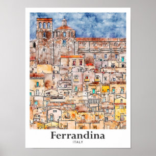 Ferrandina Italië Reizen Waterverf Hand getekend Poster