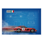 Ferrari 250GTO Blueprint Perfect Poster (Voorkant)