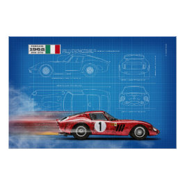 Ferrari 250GTO Blueprint Perfect Poster