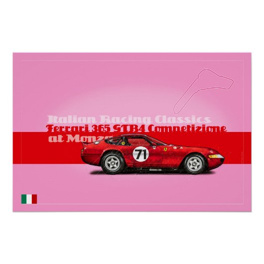 Ferrari 365 GTB4 at Monza Perfect Poster (Voorkant)