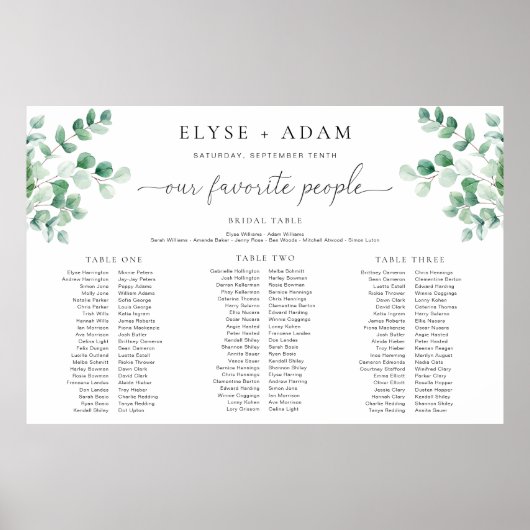 Ferras Greenery 3 Banquet Seat Chart Schuimbord Poster (Voorkant)