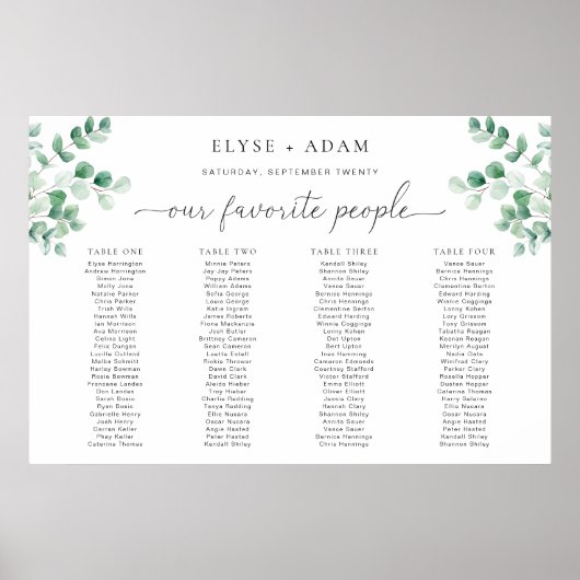 Ferras Greenery 4 Banquet Table Seating Chart Poster (Voorkant)
