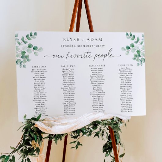 Ferras Greenery 4 Banquet Table Seating Chart Poster