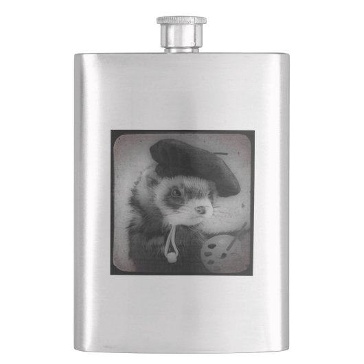 Ferret als kunstenaar heupfles (Voorkant)