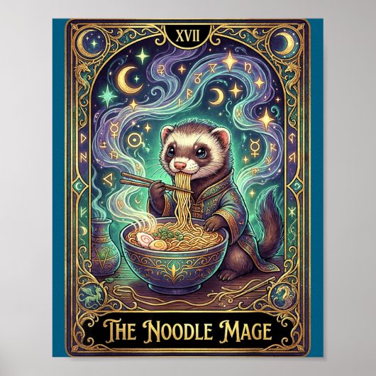 Ferret Eating Ramen Tarot Card Japanese Kawaii Pet Poster (Voorkant)