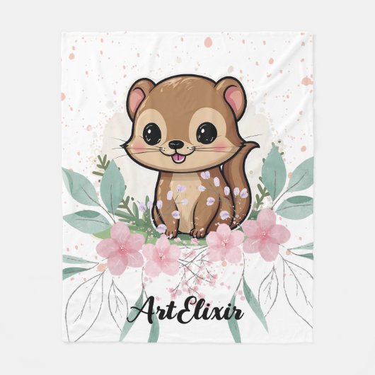 Ferret Floral  Print Fleece Deken (Voorkant)