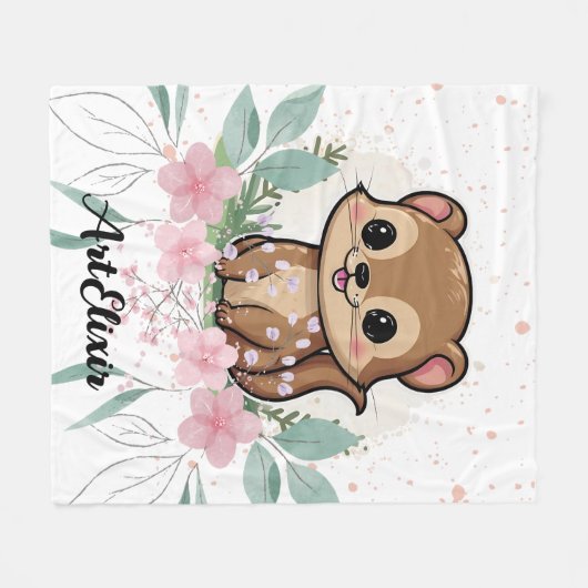 Ferret Floral  Print Fleece Deken (Voorkant (Horizontaal))